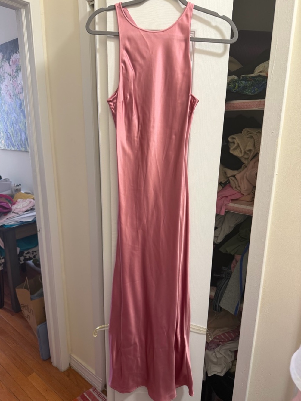 & Other Stories Rose Pink Satin Maxi Dress